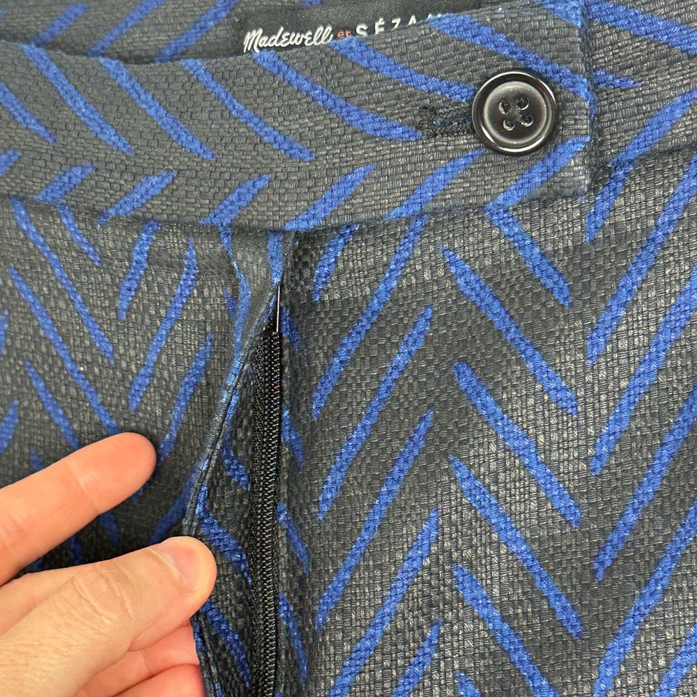 Madewell Et Sézane Blue Crop Trousers Chevron Textured Style B7045 Womens Size 0 - Picture 6 of 15